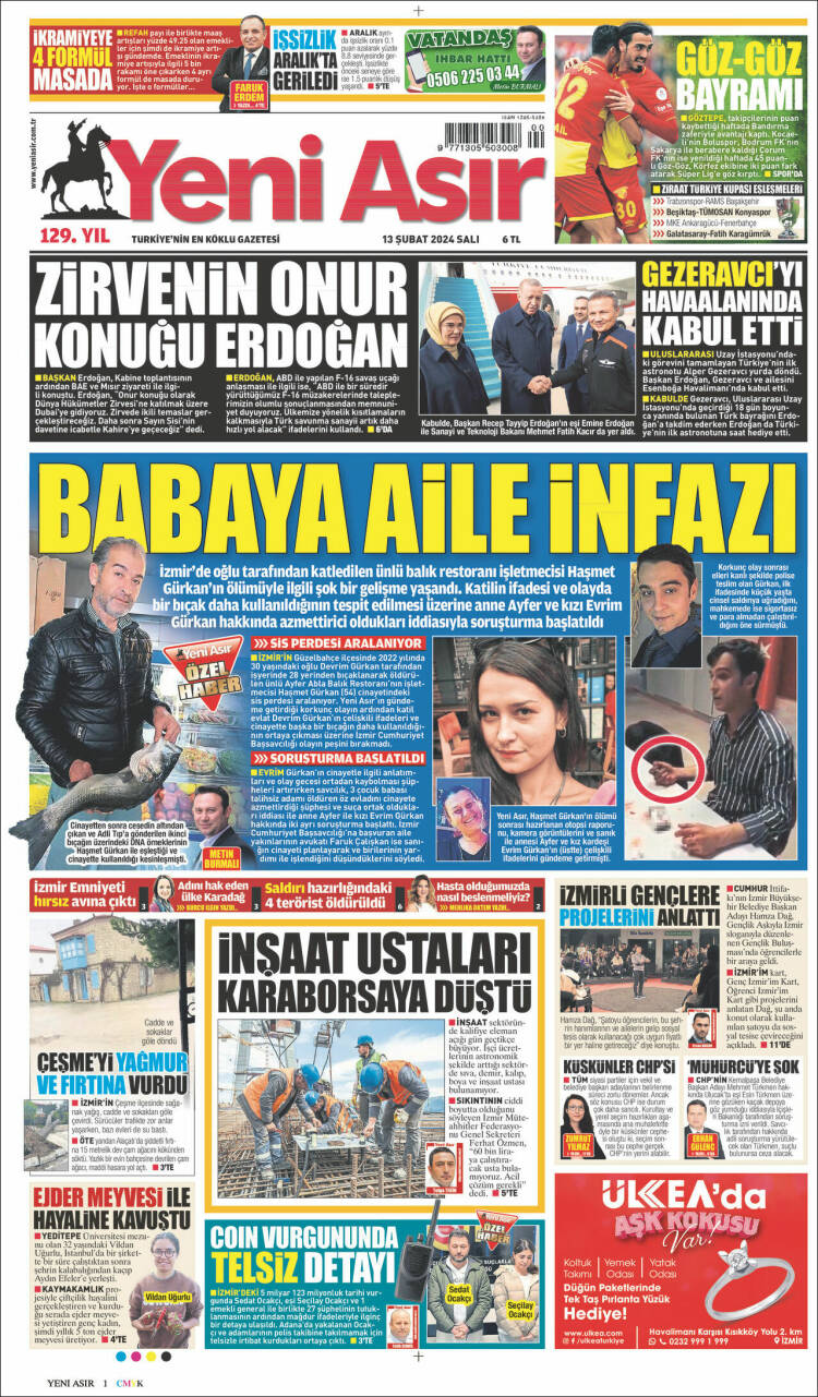 Portada de Yeni Asır (Turqu&iacute;a)
