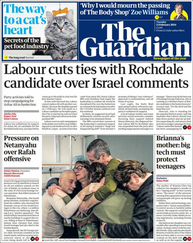 Portada de The Guardian (Reino Unido)