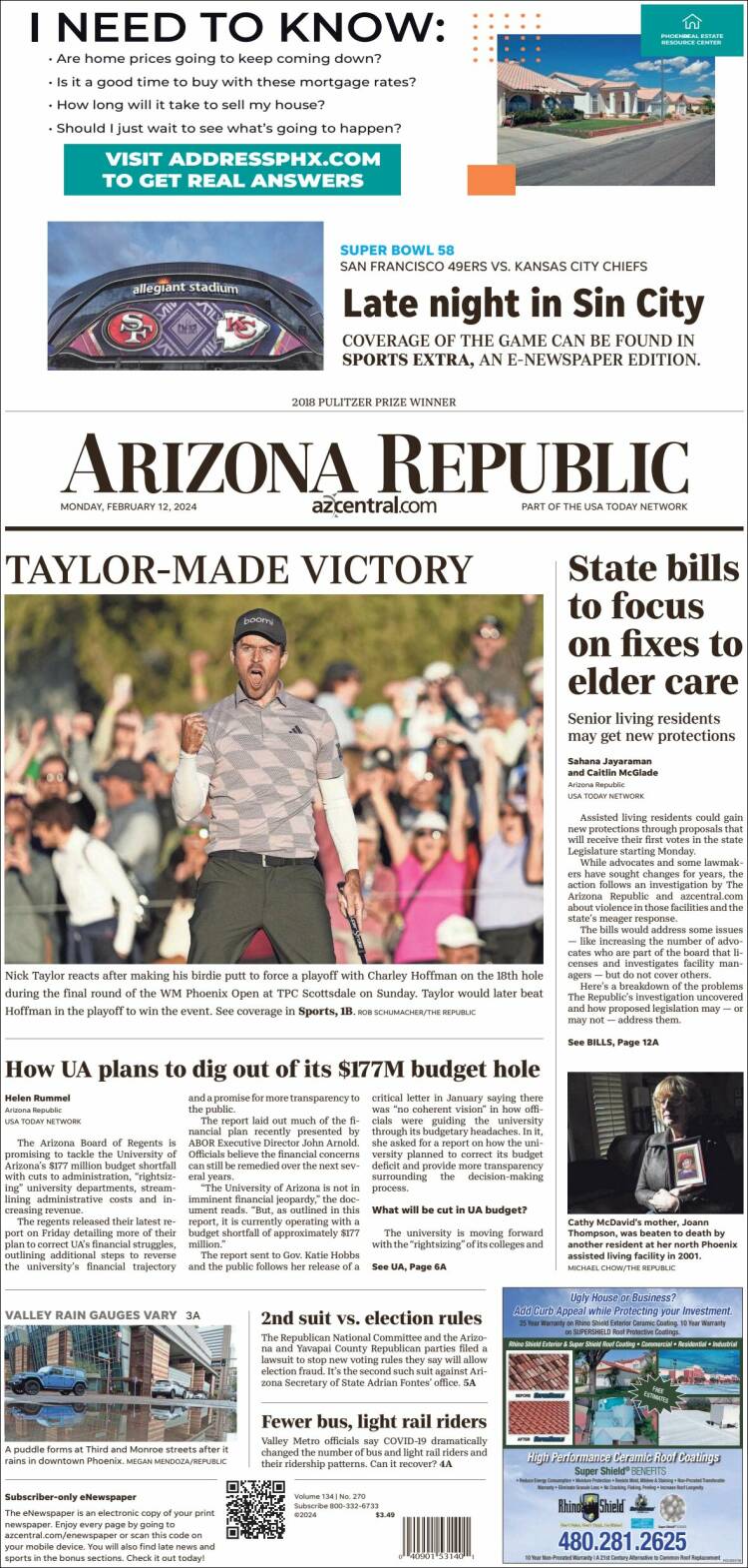 Portada de Arizona Republic News (USA)