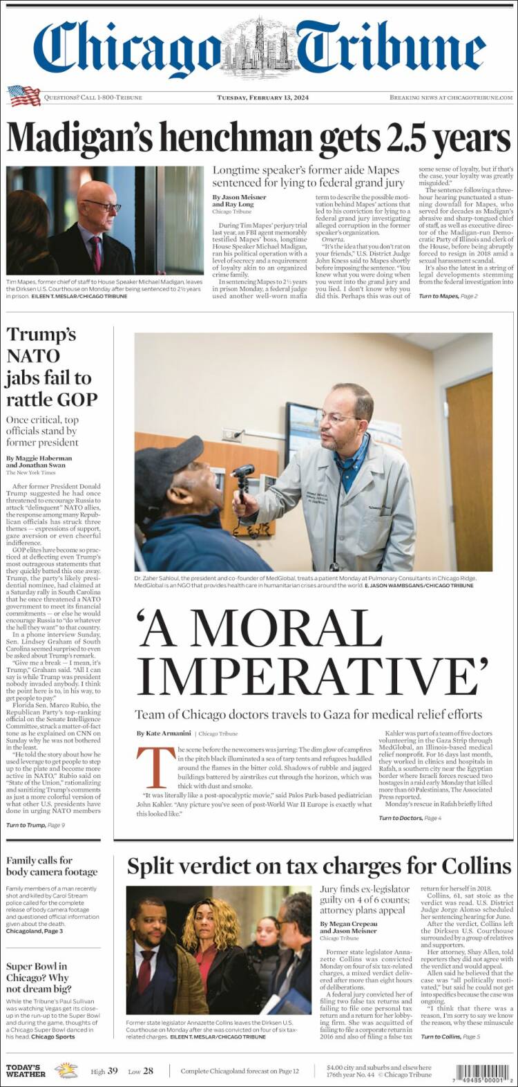 Portada de Chicago Tribune (USA)