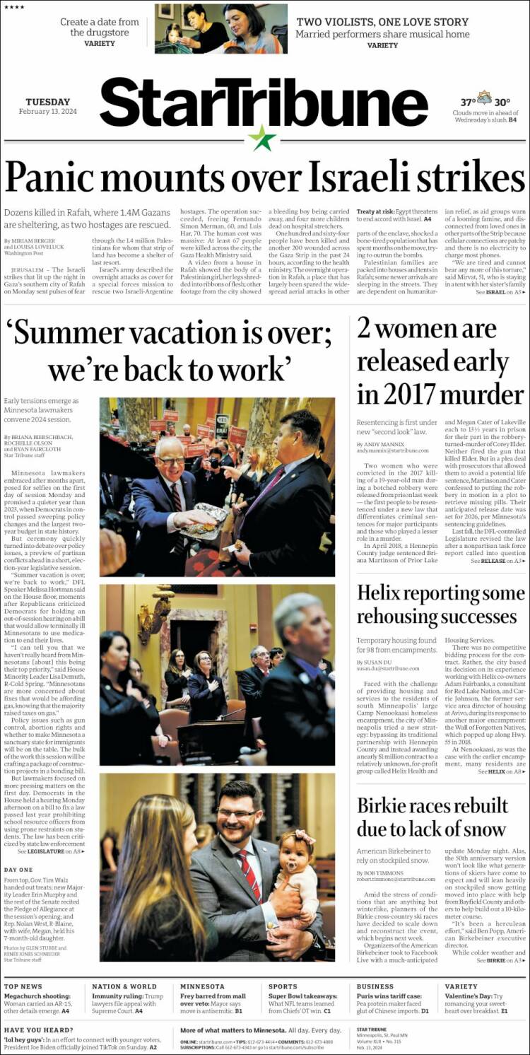 Portada de Star Tribune (USA)