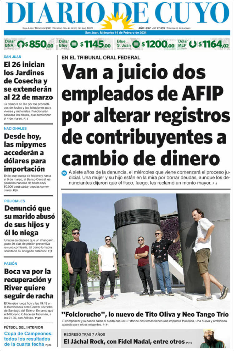 Portada de Diario de Cuyo (Argentina)