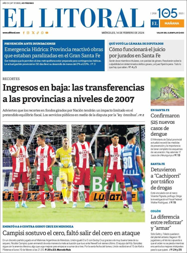 Portada de Diario El Litoral (Argentina)