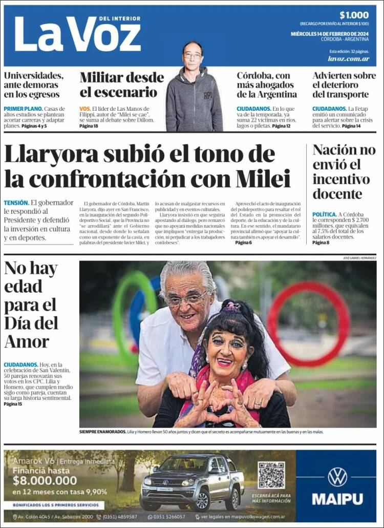 Portada de La Voz del Interior (Argentina)