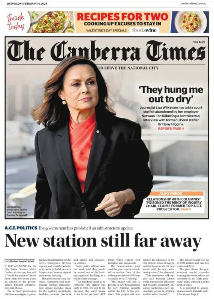 Portada de The Canberra Times (Australia)