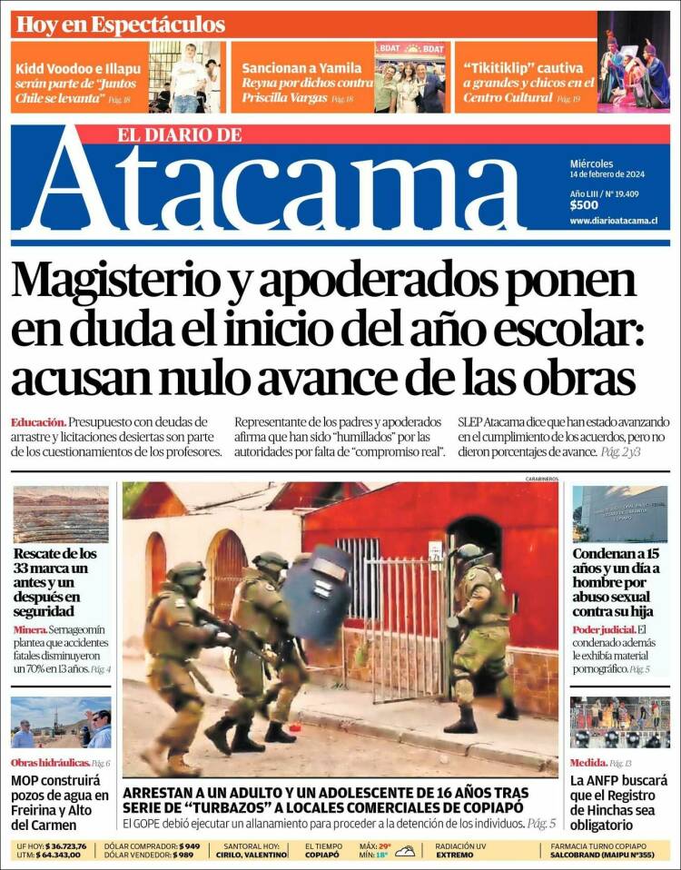 Portada de Diario de Atacama (Chile)
