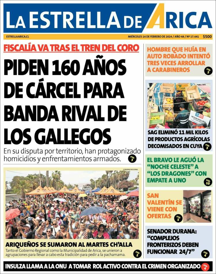 Portada de La Estrella de Arica (Chile)