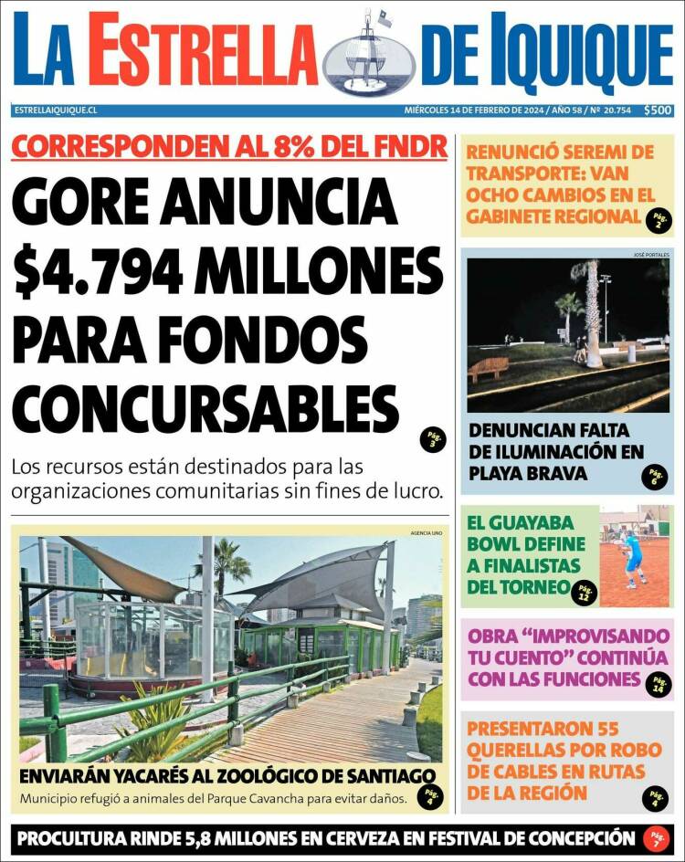 Portada de La Estrella de Iquique (Chile)