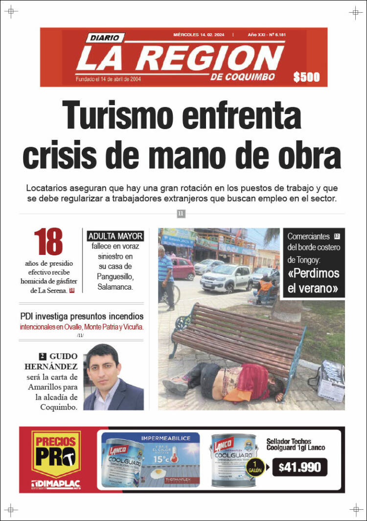 Portada de Diario La Región de Coquimbo (Chile)