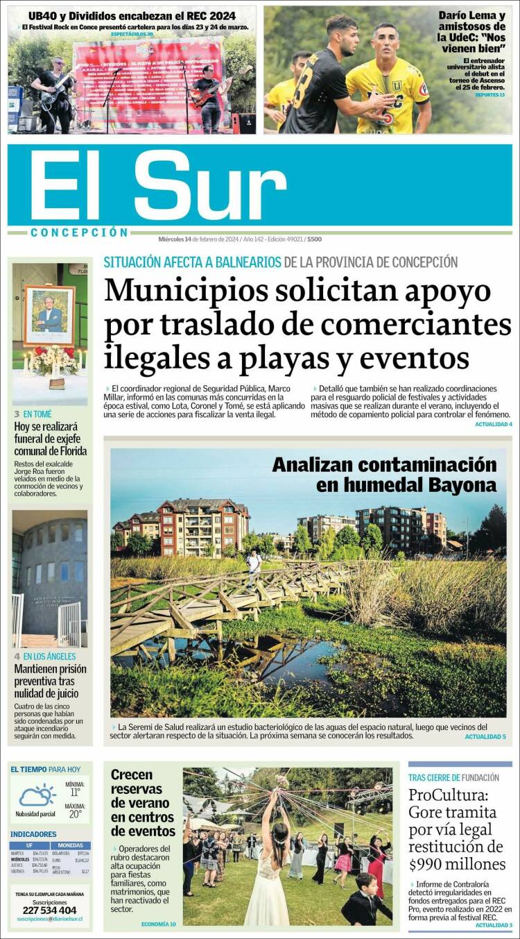 Portada de El Sur (Chile)