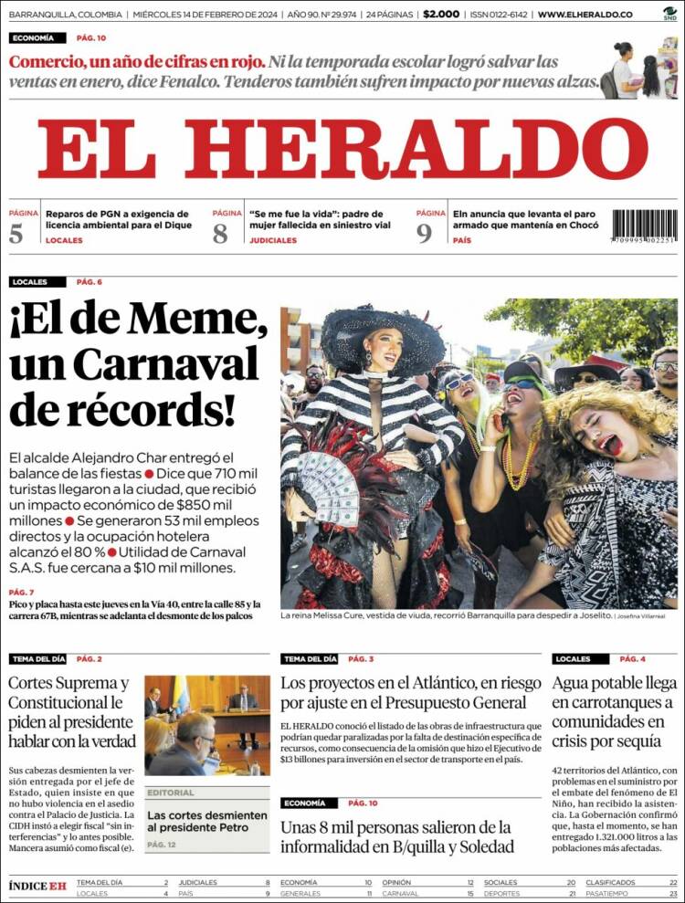 Portada de El Heraldo (Colombia)