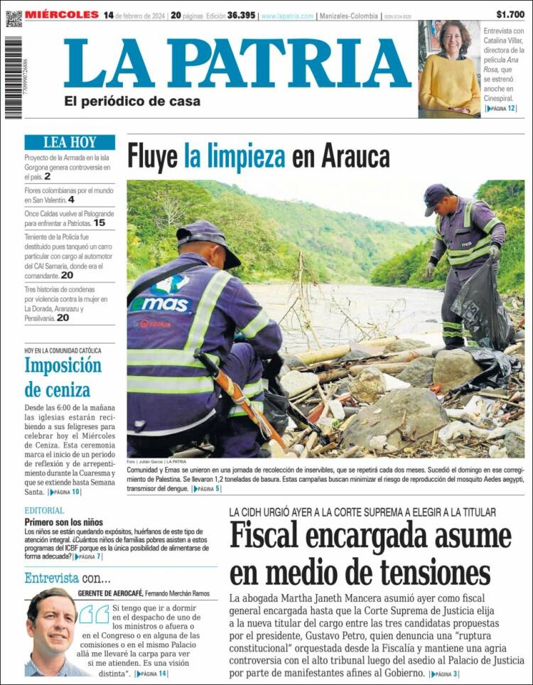 Portada de La Patria (Colombia)