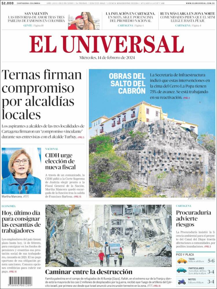 Portada de El Universal (Colombia)