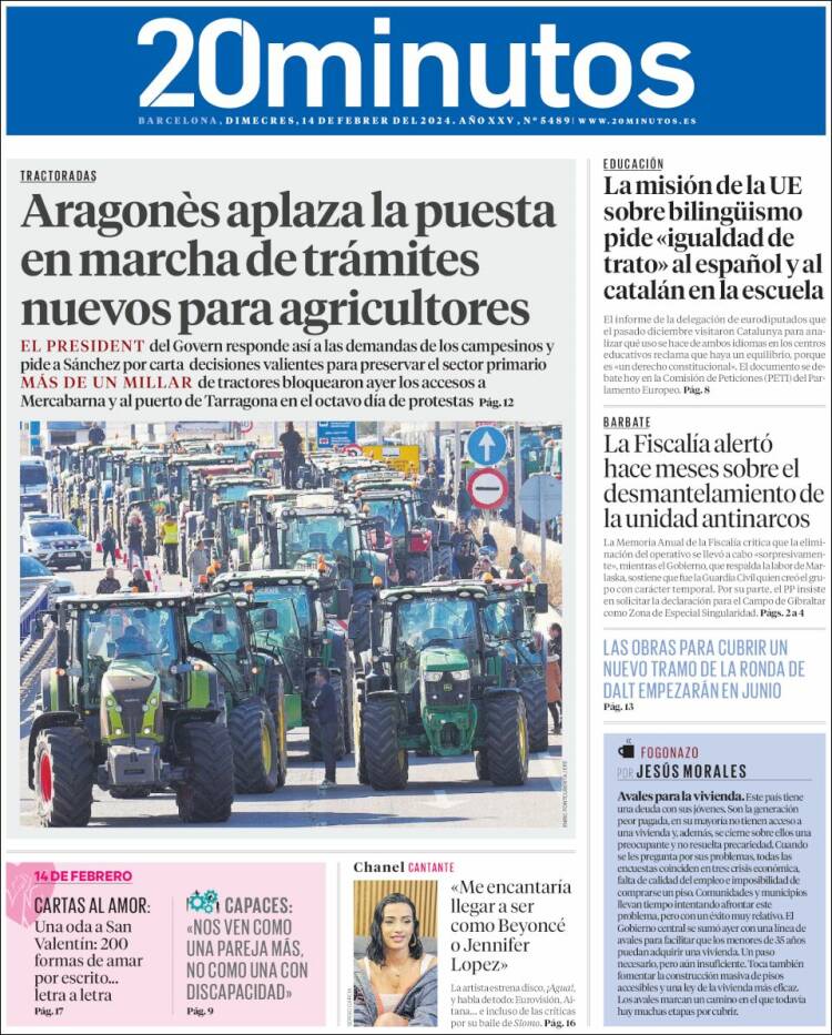 Portada de 20 Minutos - Barcelona (España)