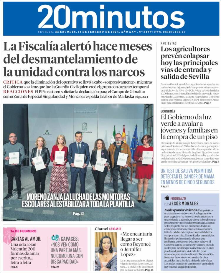 Portada de 20 Minutos - Sevilla (España)