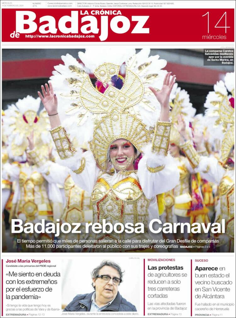 Portada de La Crónica de Badajoz (España)