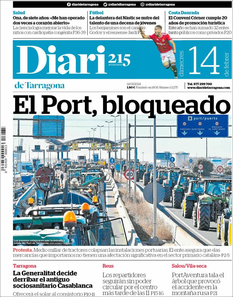 Portada de Diari de Tarragona (España)