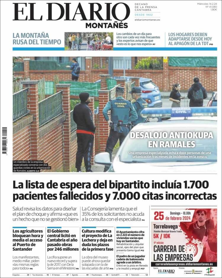 Portada de El Diario Montañés (España)