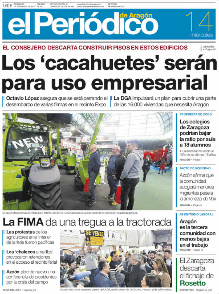 Portada de El Periódico de Aragón (España)
