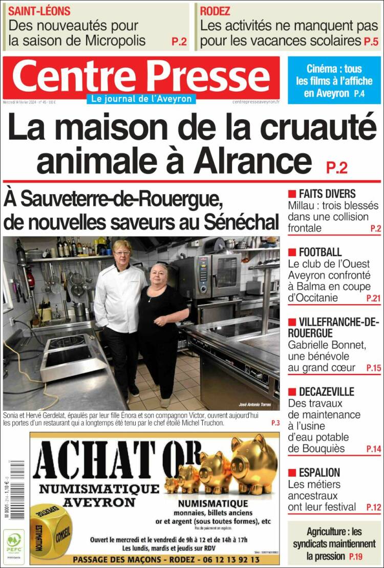 Portada de Centre Presse (Francia)