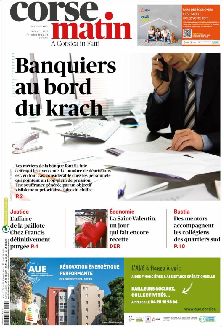 Portada de Corse-Matin (Francia)