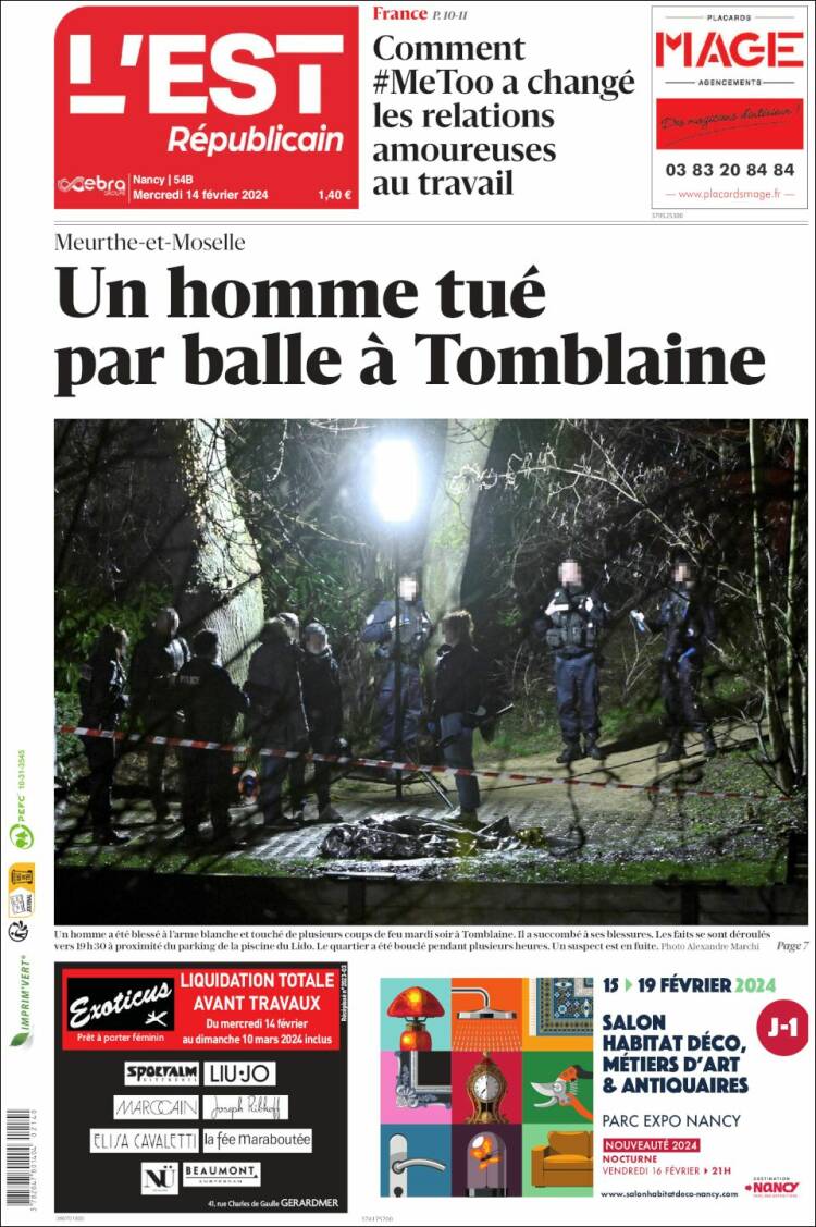 Portada de L'Est Republicain (Francia)