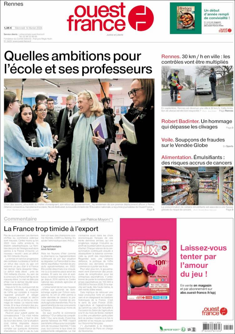 Portada de Ouest France (Francia)