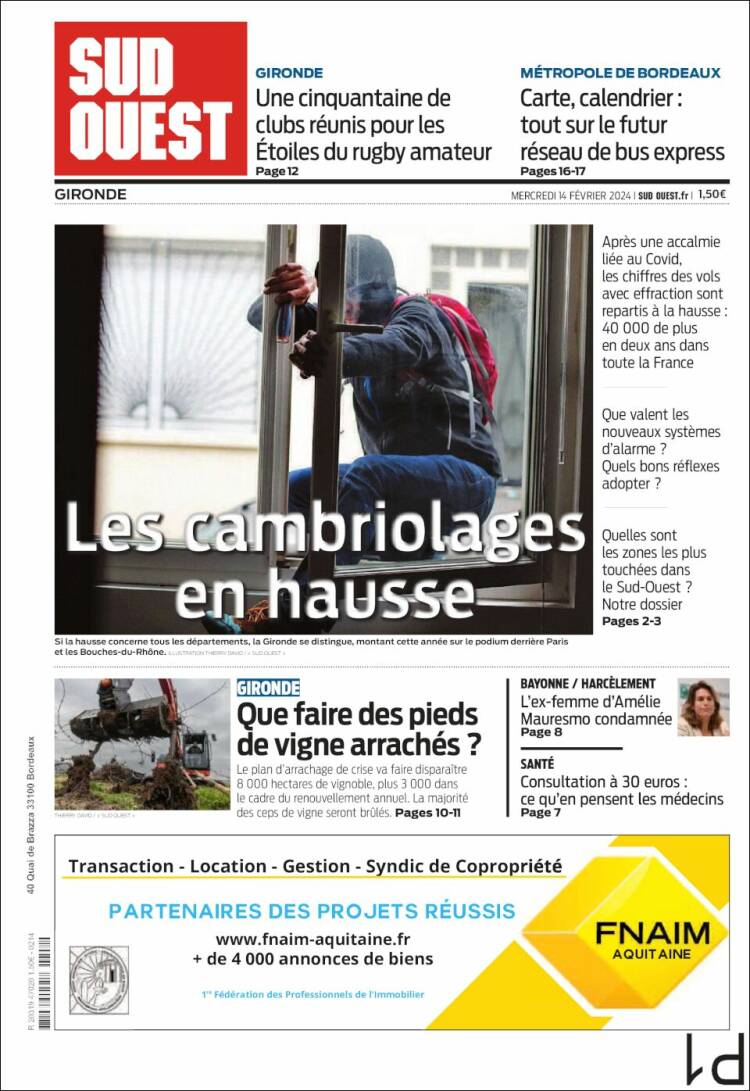 Portada de Sud Ouest (Francia)