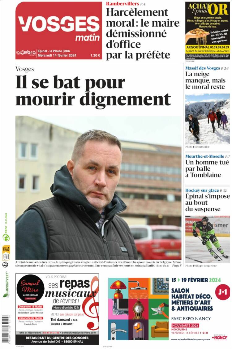 Portada de Vosges Matin (Francia)