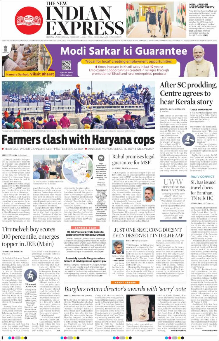 Portada de New Indian Express (India)