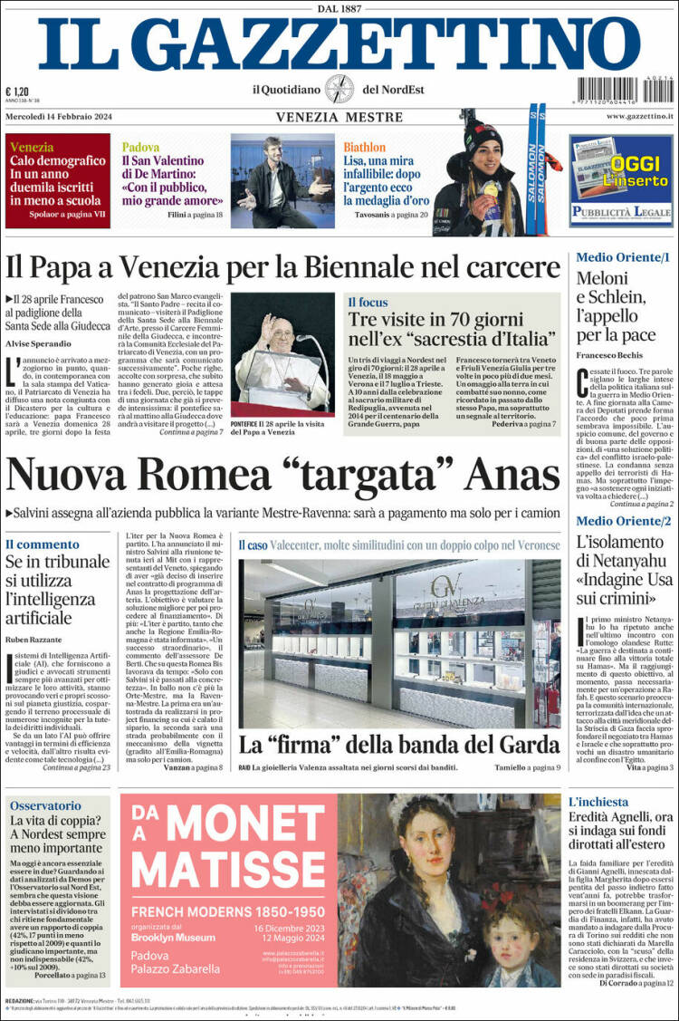 Portada de Il Gazzettino (Italia)