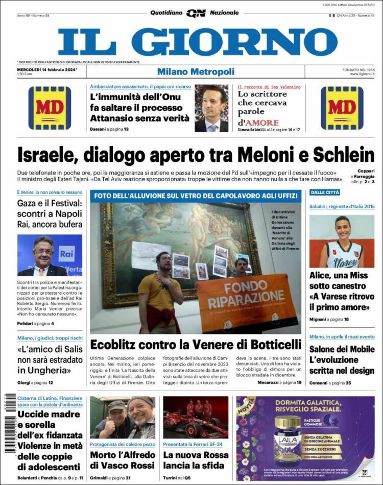 Portada de Il Giorno (Italia)