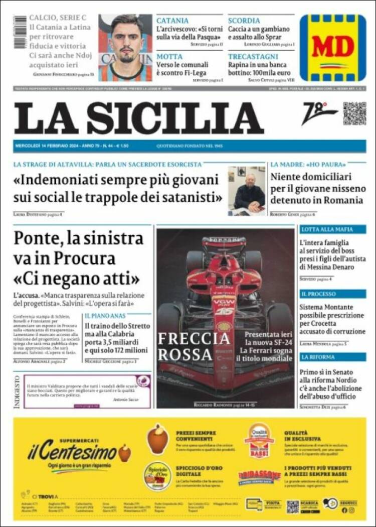 Portada de La Sicilia (Italia)