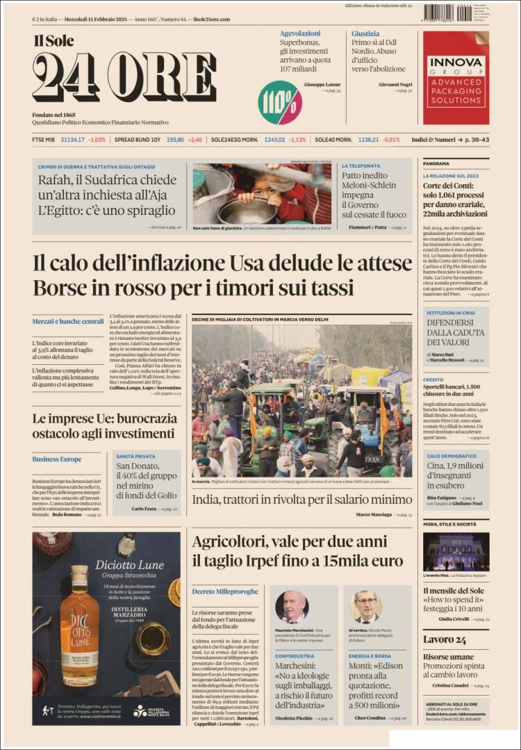 Portada de Il Sole 24 ORE (Italia)