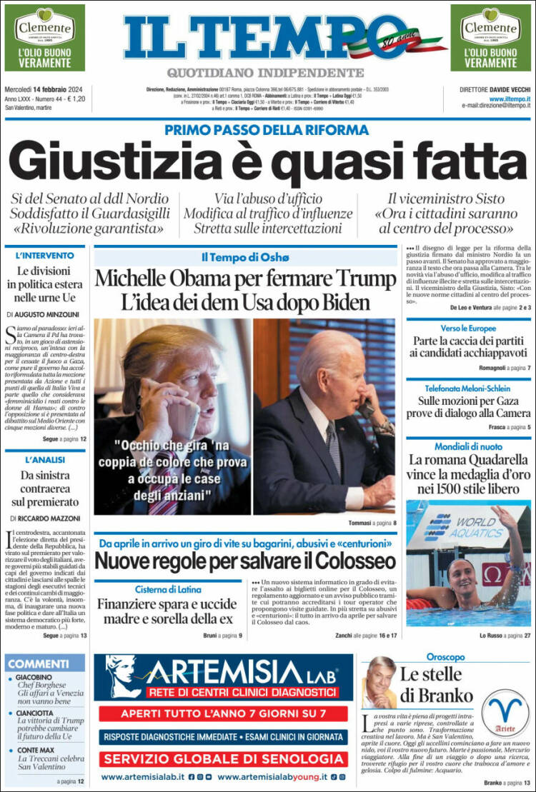 Portada de Il Tempo (Italia)
