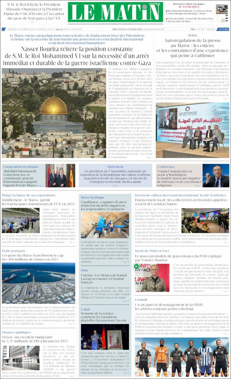Portada de Le Matin (Marruecos)