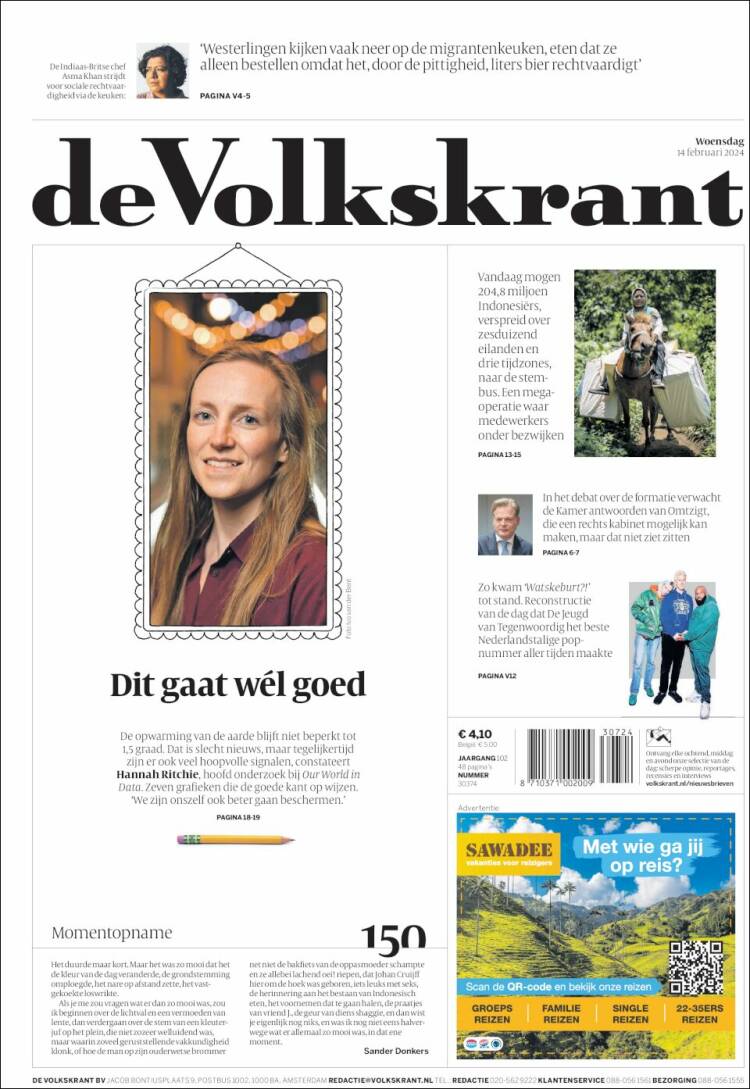 Portada de De Volkskrant (Pa&iacute;ses Bajos)
