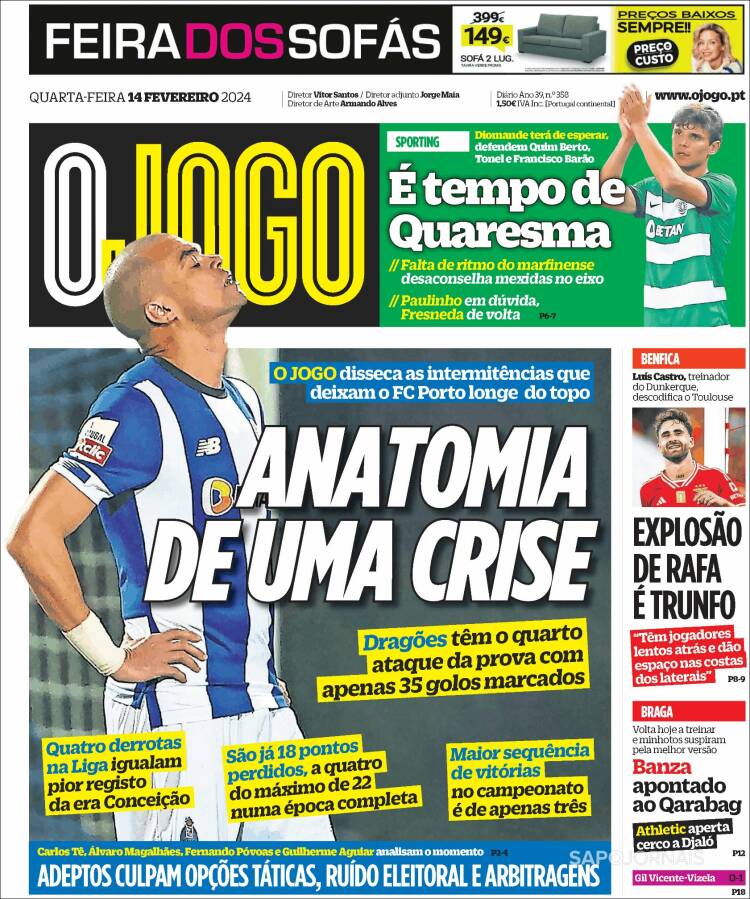 Portada de O Jogo (Portugal)
