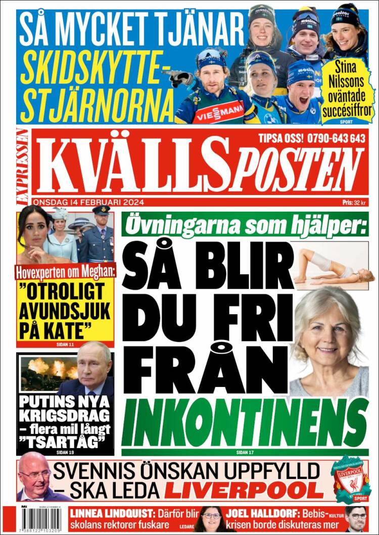 Portada de Kvällsposten (Suecia)