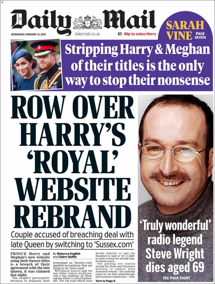 Portada de Daily Mail (Reino Unido)