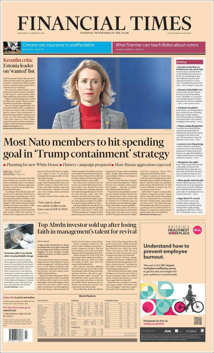 Portada de Financial Times (Reino Unido)