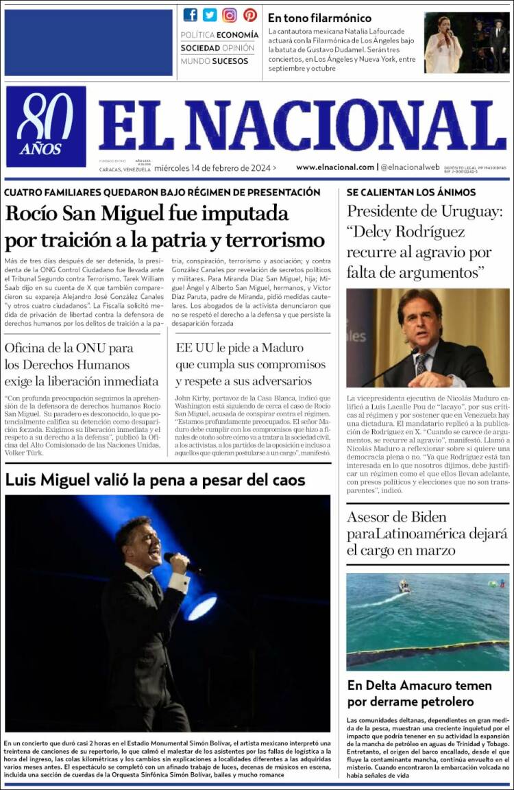 Portada de El Nacional (Venezuela)