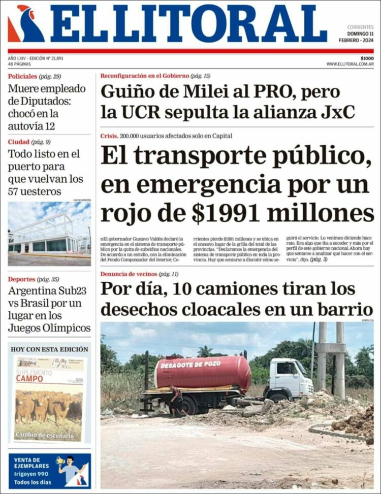 Portada de El Litoral Corrientes (Argentina)