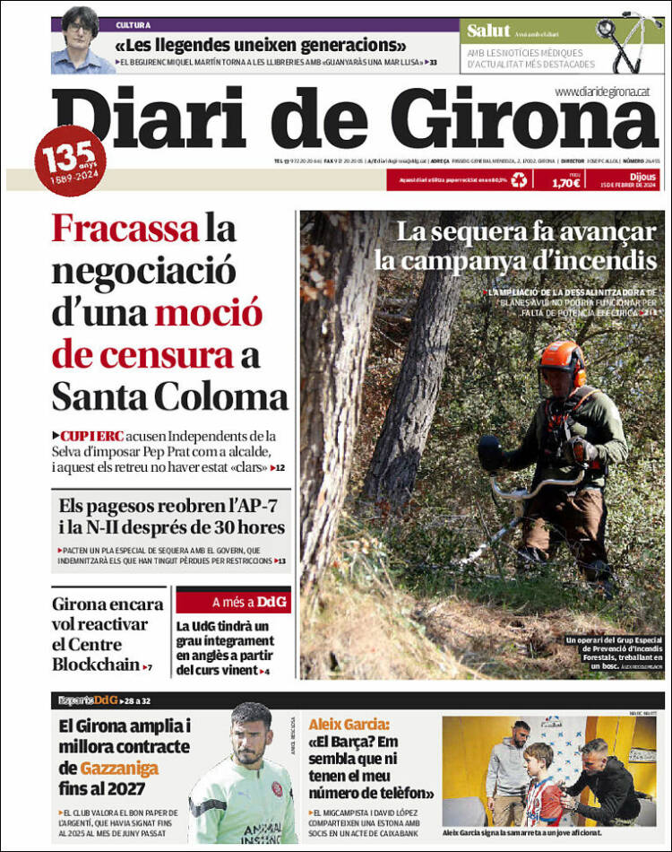 Portada de Diari de Girona (España)