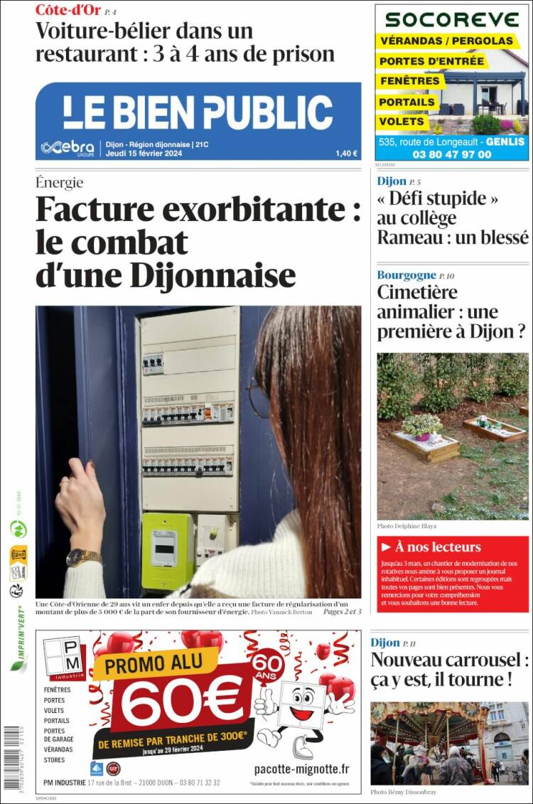 Portada de Le Bien Public (Francia)