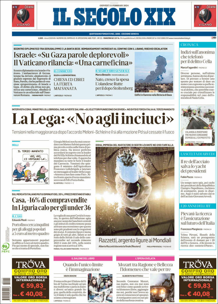 Portada de Il Secolo XIX (Italia)