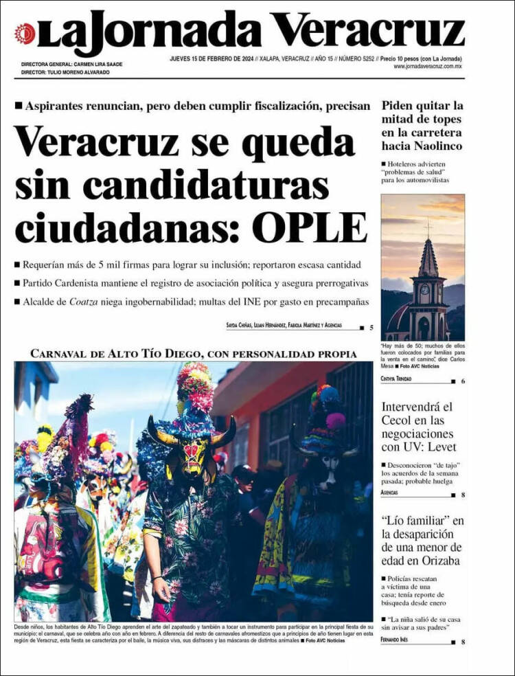 Portada de La Jornada Veracruz (México)