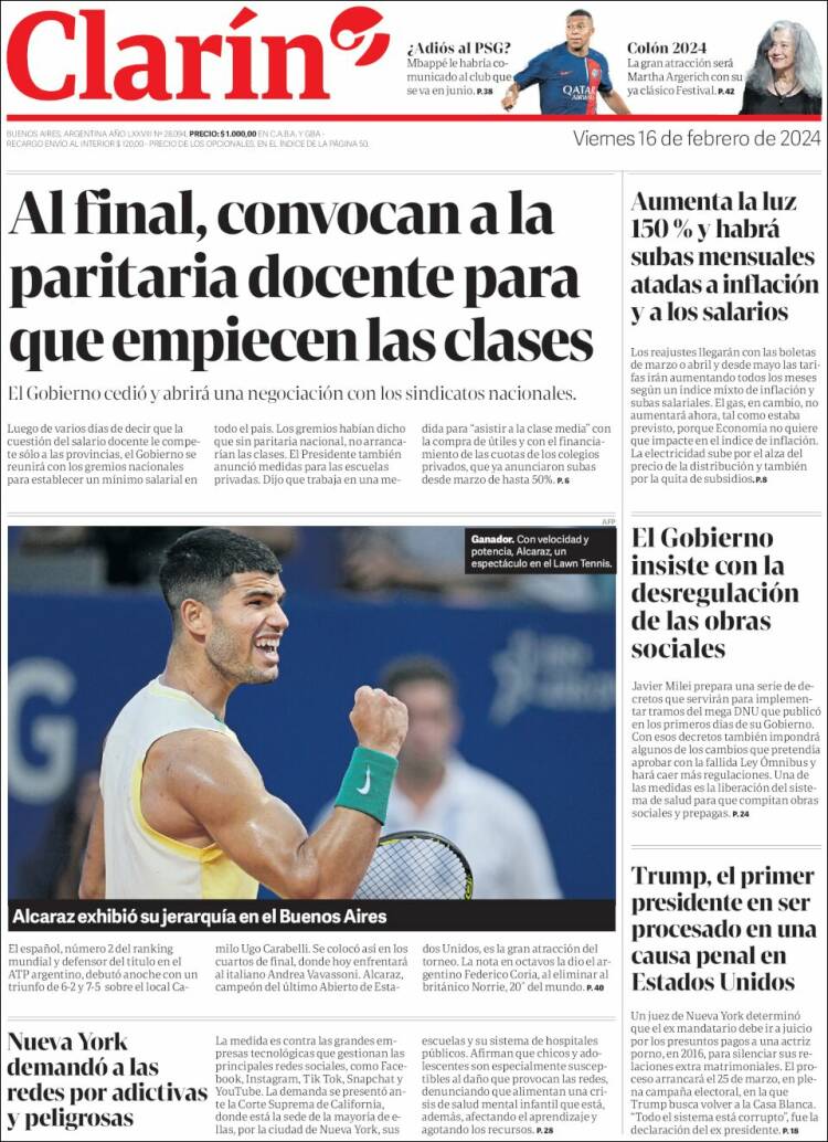 Portada de Clarín (Argentina)