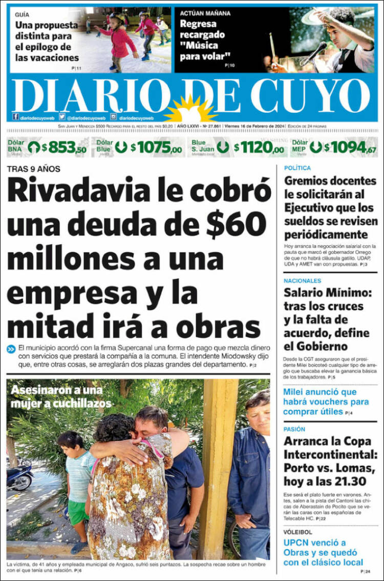 Portada de Diario de Cuyo (Argentina)