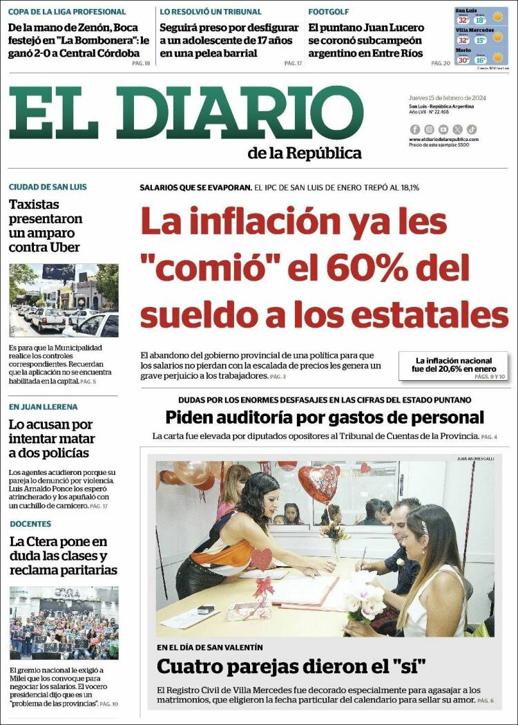 Portada de Diario de la República (Argentina)